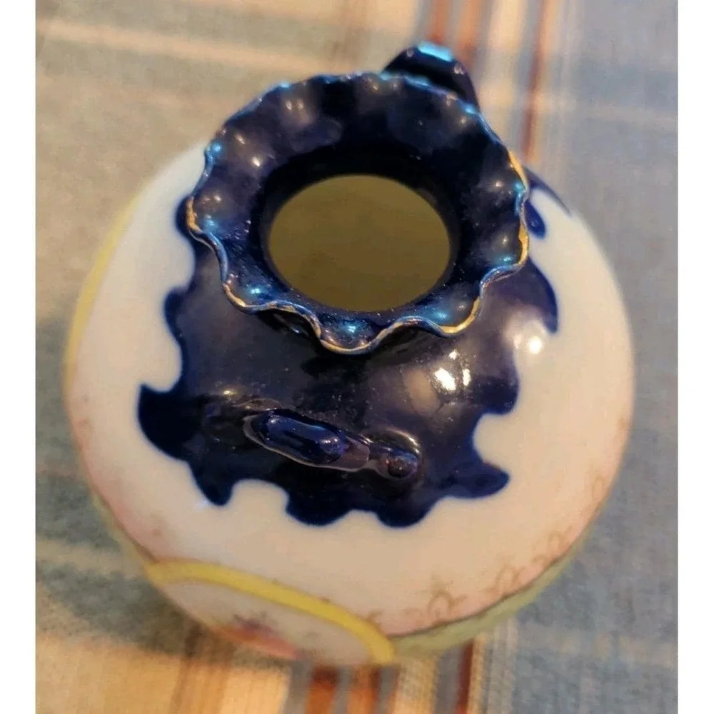 Antique NIPPON JAPAN Handpainted VASE URN COBALT BLUE Multi Color